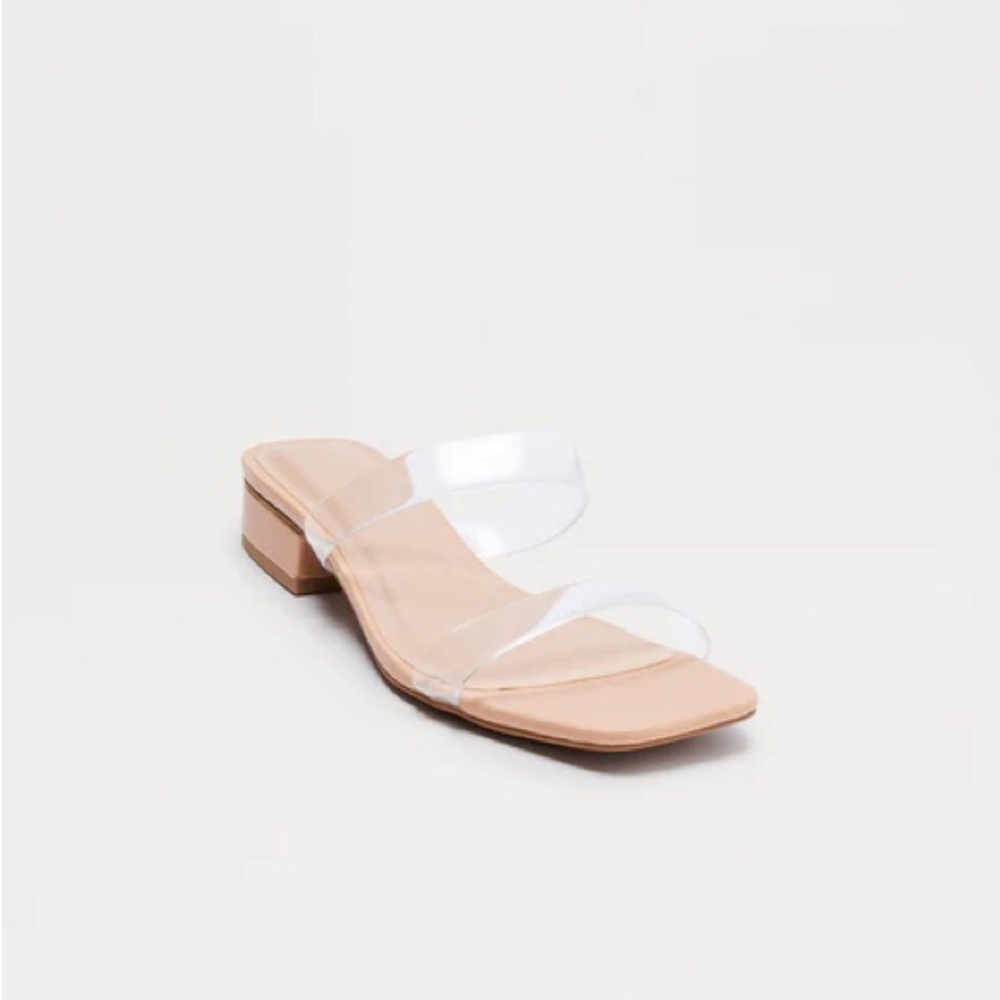 Soda Clear Strap Tan Block Heel Sandals - Picture 3 of 4